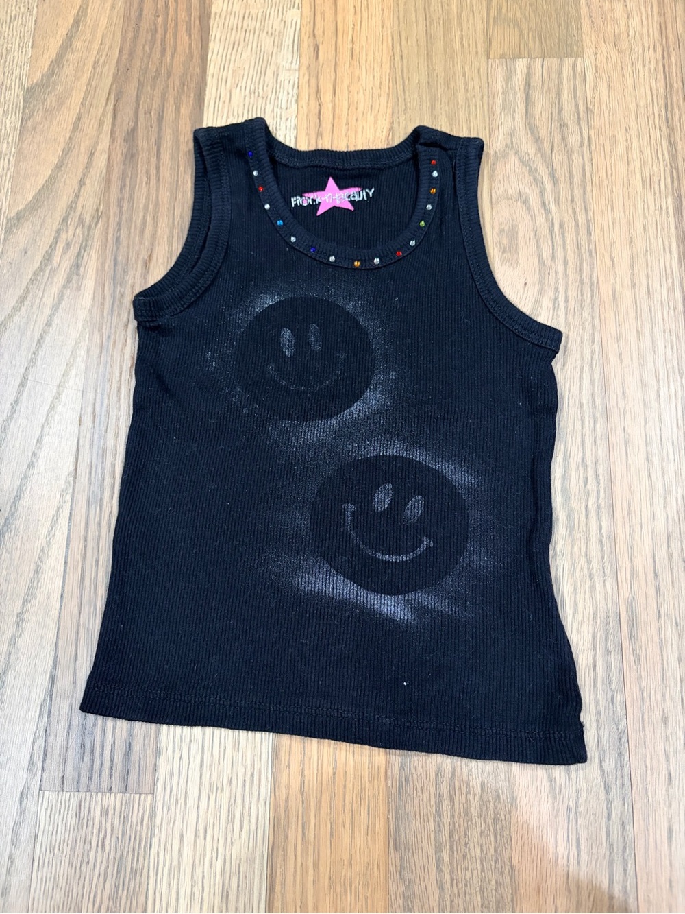 Denny’s Rock-n-Beauty brand smiley tank top with rhinestones